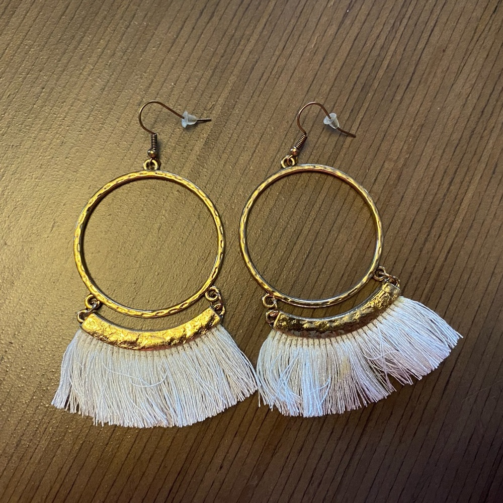 Gold Hoop Fringe Earrings